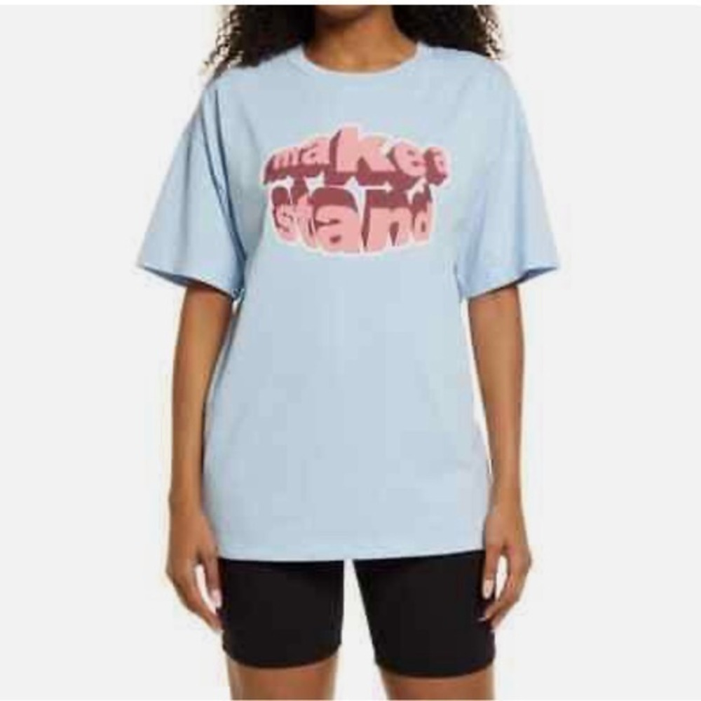 BP. "Make A Stand" Oversized Graphic Tee in Blue. Size Small NWT